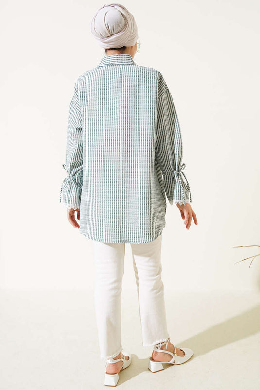 Striped Tunneled Sleeve Seersucker Shirt Almond Green