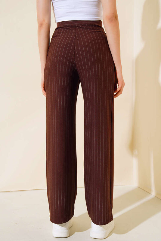 Gestreepte crêpe casual broek bruin