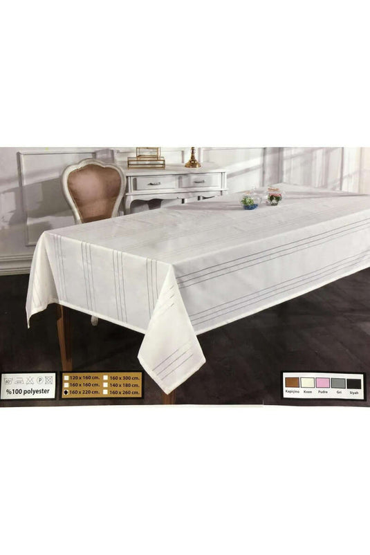 مفرش طاولة مخطط باللون البيج