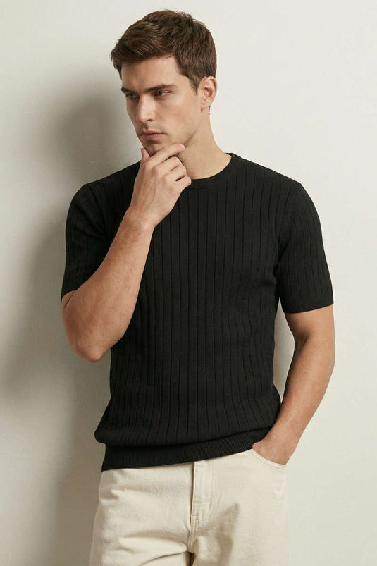 T-shirt mercerisé rayé noir