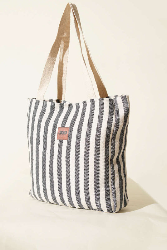 Striped Magnetic Beach Bag, Navy Blue