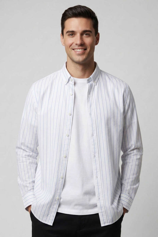 Chemise homme en modal rayée bleu saphir