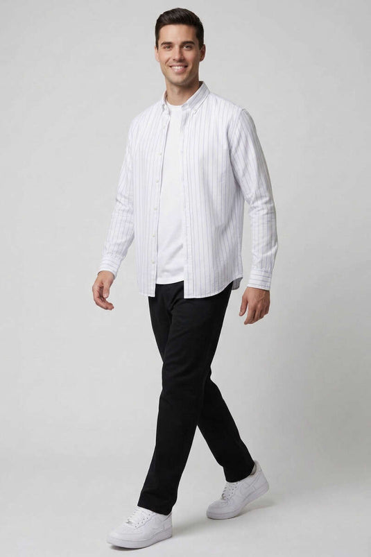 Chemise homme en modal rayée bleu saphir