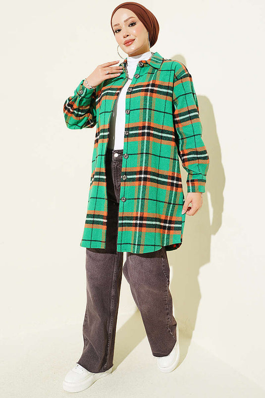 Camicia A Quadri A Righe Verde