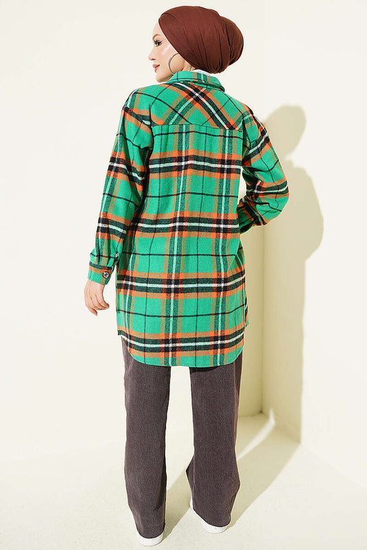 Camicia A Quadri A Righe Verde