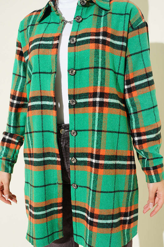 Camicia A Quadri A Righe Verde