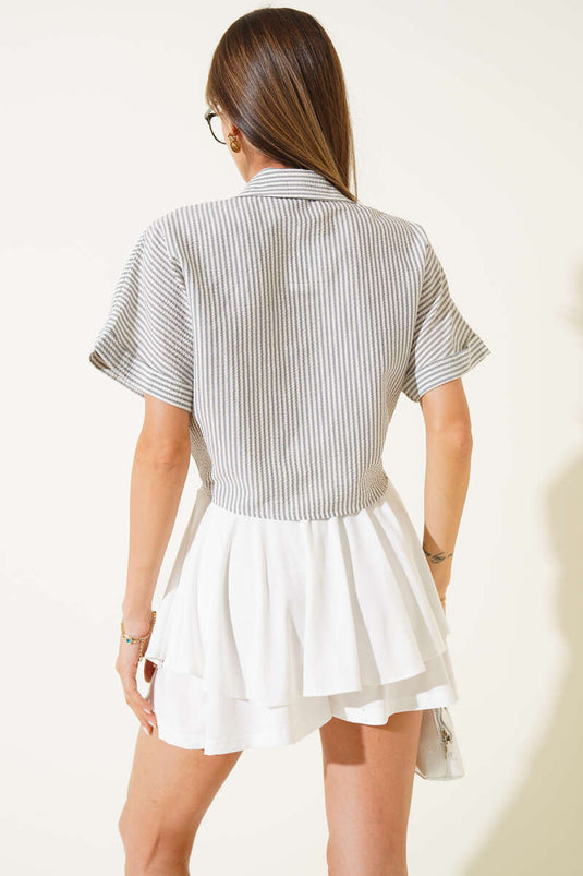 Gestreept overhemd met strik aan de voorkant, rookgrijs