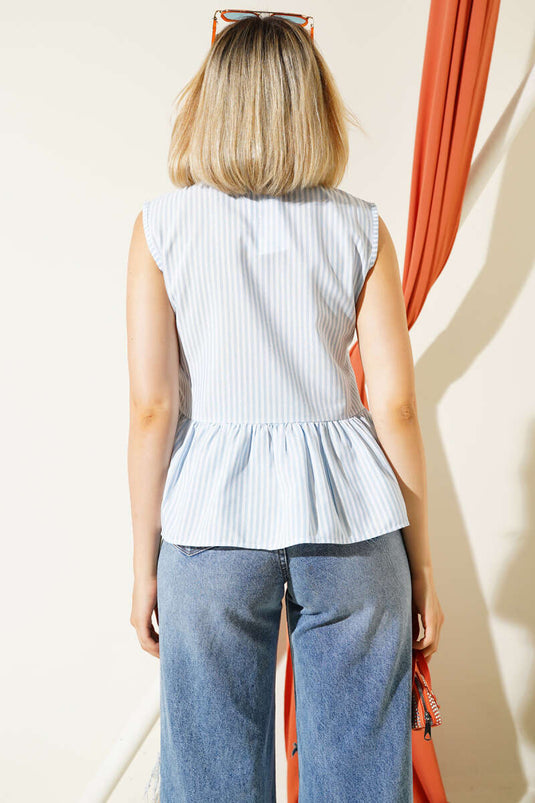 Chemise rayée à nouer sur le devant bleu glacier