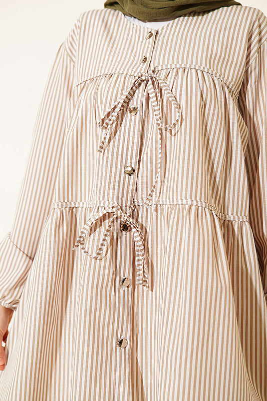 Striped Front Double-Tie Shirt in Olive Green
