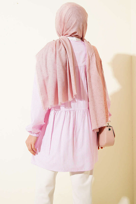 Striped Front Double Tie Shirt Pink
