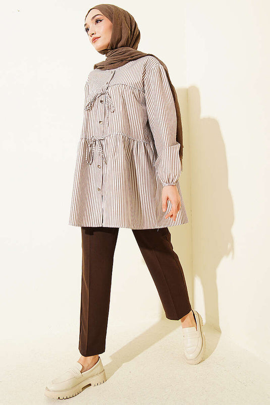 Striped Front Double-Tie Shirt Mink