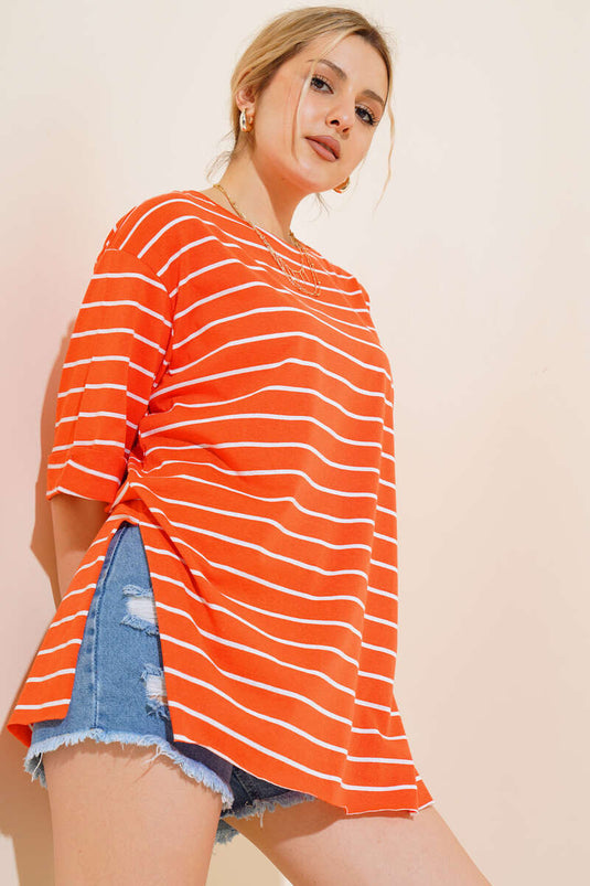 تي شيرت برتقالي مخطط