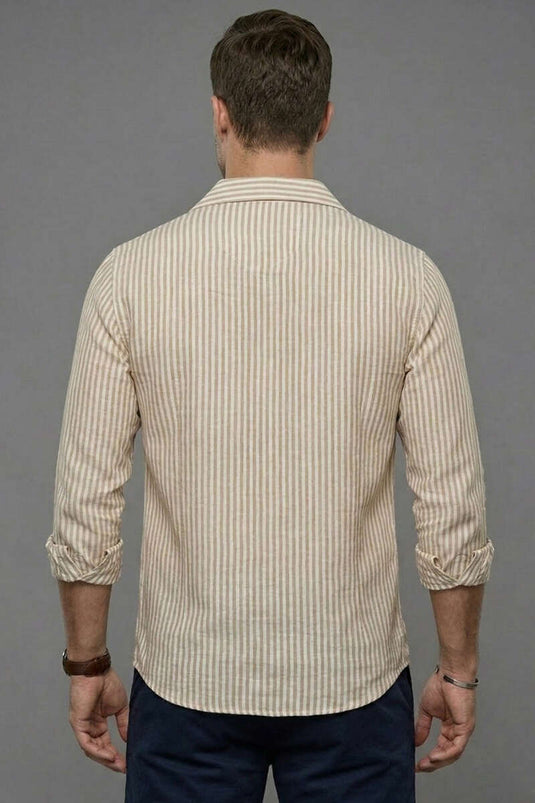 Çizgili Oversize Erkek Gömlek Camel