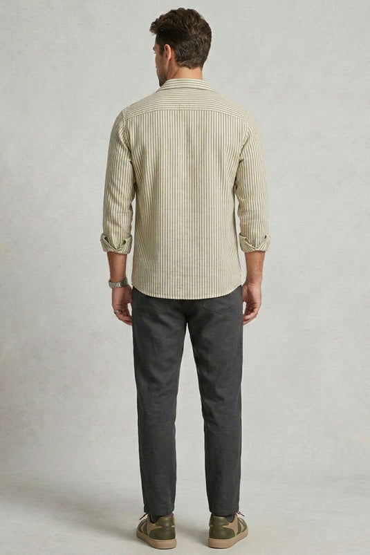 Striped Oversize Men's Shirt Khaki