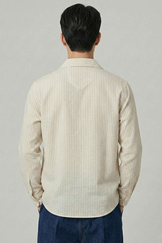 Çizgili Oversize Erkek Gömlek Taş