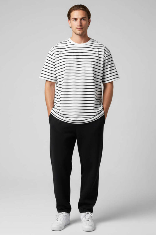 Striped Oversized Men's T-shirt Ecru