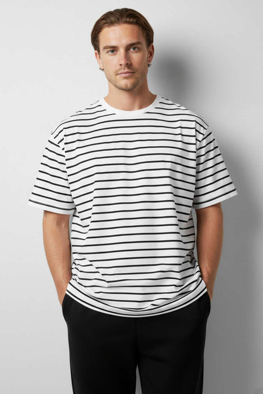 Striped Oversized Men's T-shirt Ecru