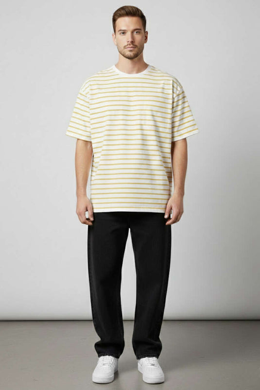 Striped Oversized Men's T-shirt Yellow