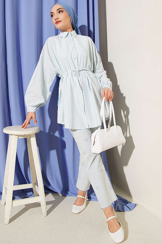 Chemise oversize rayée avec ceinture en cordement menthe
