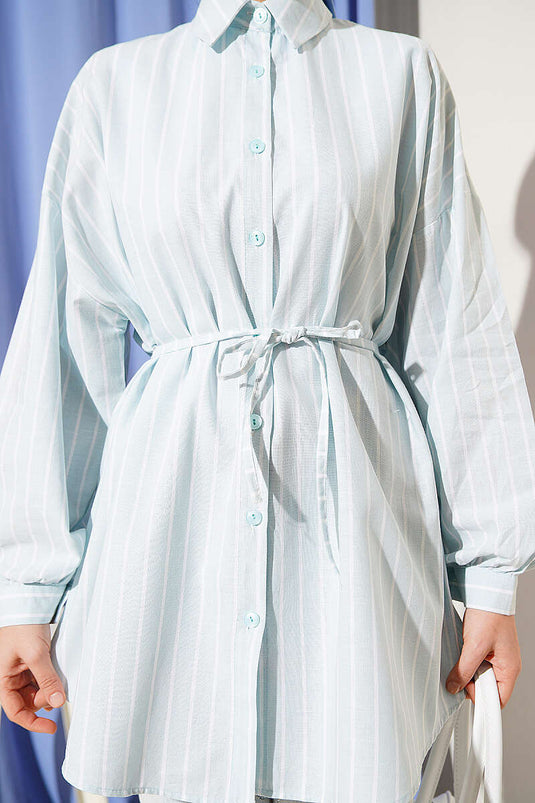Chemise oversize rayée avec ceinture en cordement menthe