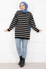 Pull rayé oversize en maille noire