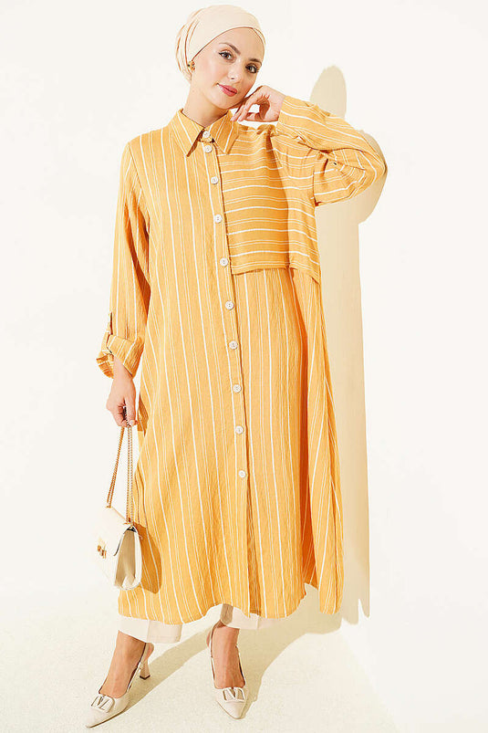 Gestreiftes Langes Mustard-Teil Mit Details