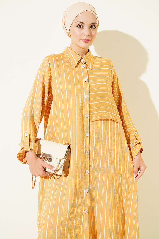 Gestreiftes Langes Mustard-Teil Mit Details