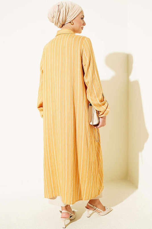 Gestreiftes Langes Mustard-Teil Mit Details