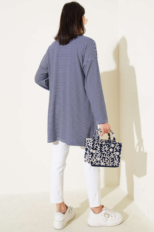 Tunique rayée en coton peigné bleu marine