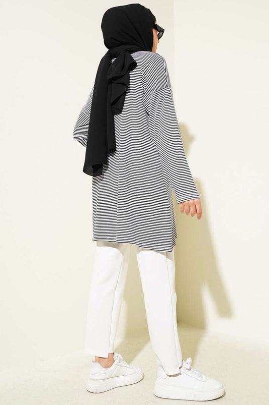 Tunique rayée en coton peigné noir