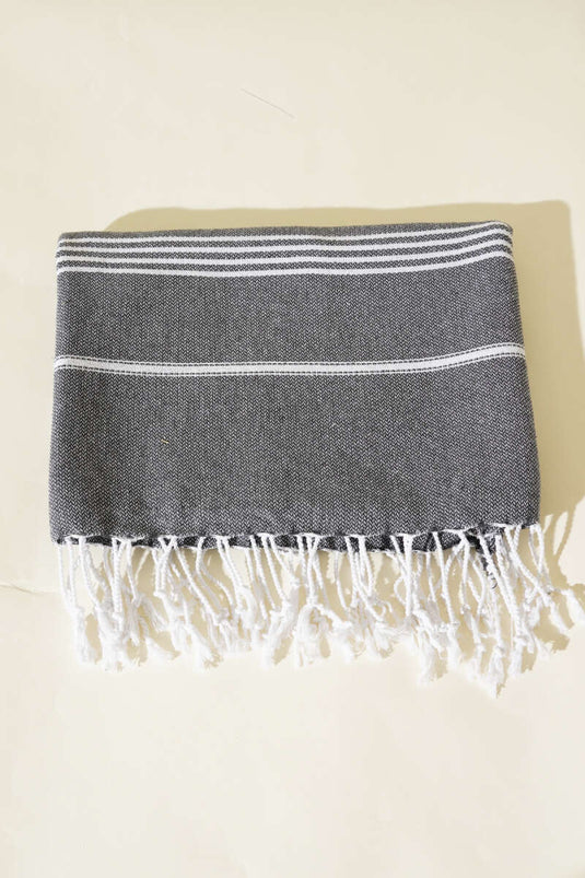 Fouta de plage rayée noire