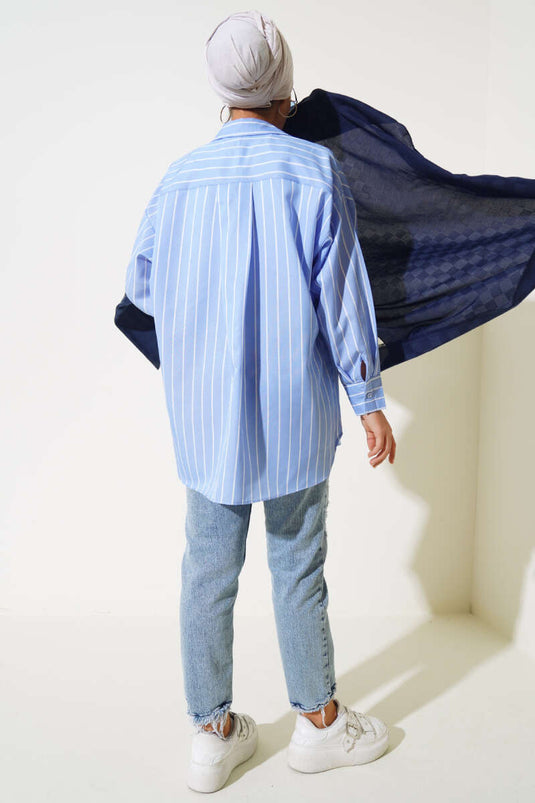 Striped Oversized Shirt Blue