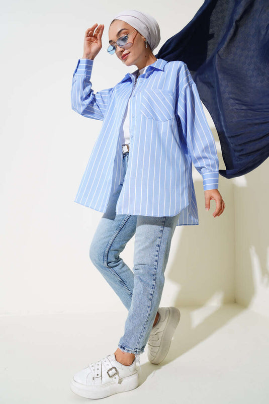 Striped Oversized Shirt Blue