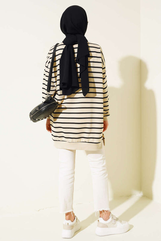 تونيك مخطط فضفاض أسود