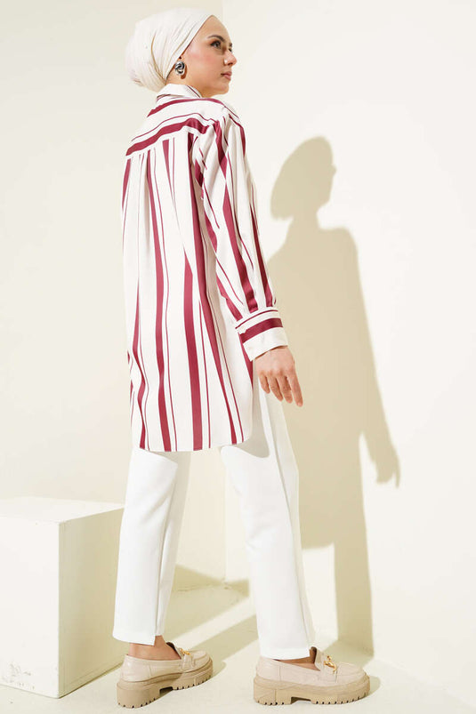Striped Casual Satin Shirt Burgundy