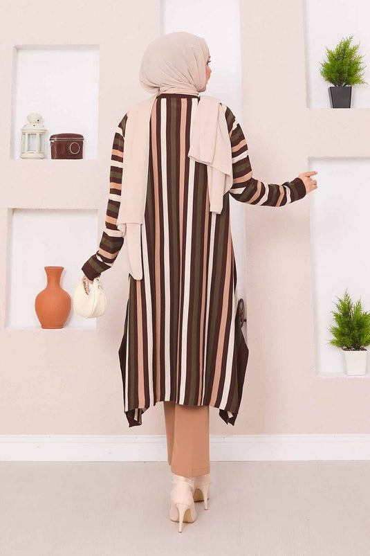 Striped Loose Knit Tunic Brown