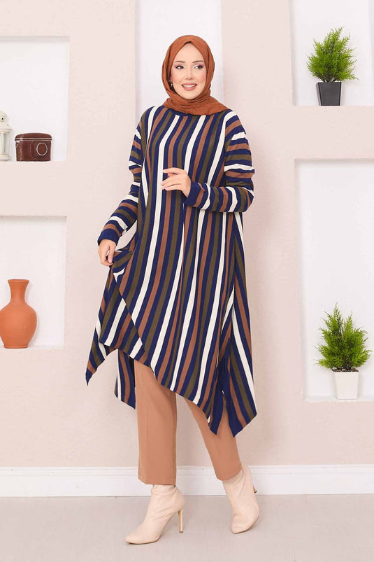 Striped Loose Knit Tunic Saxe
