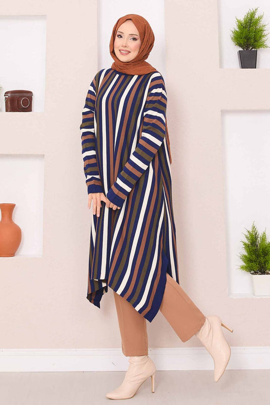 Striped Loose Knit Tunic Saxe