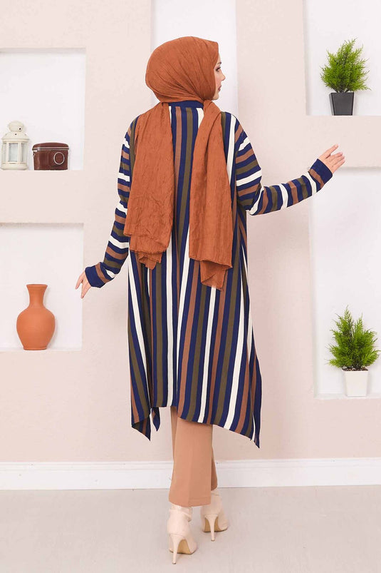 Striped Loose Knit Tunic Saxe
