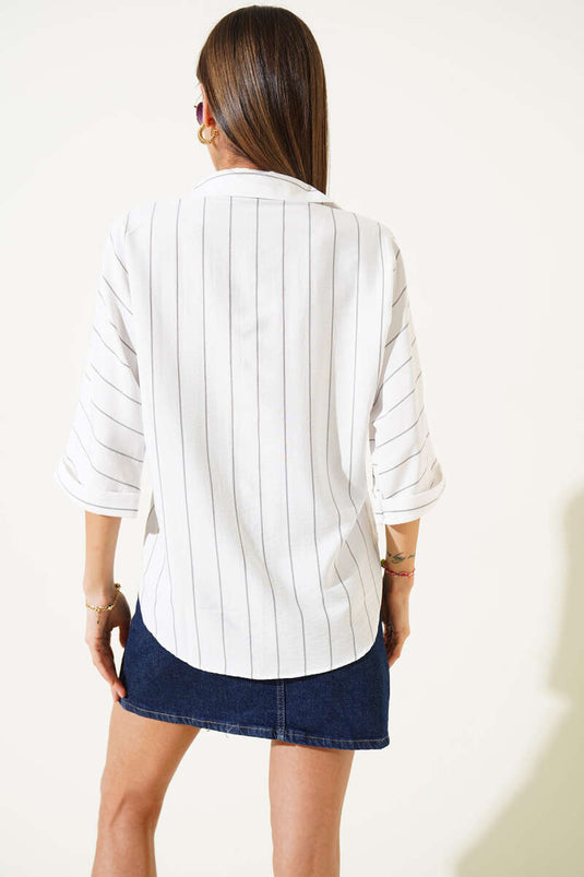 Chemise rayée décontractée à manches chauve-souris noire