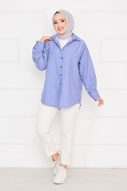 Gestreept verspreid stenen hijab shirt indigo