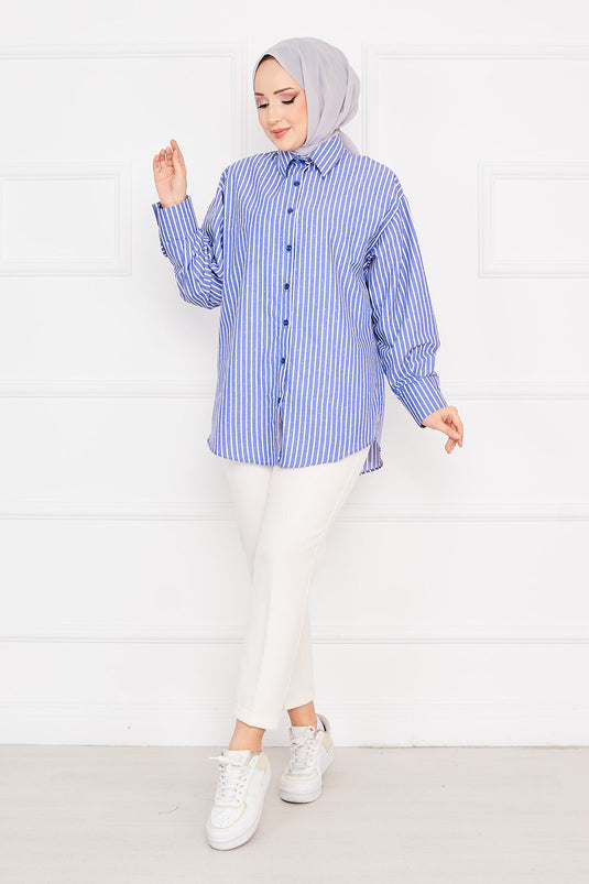 Striped Spread Stone Covered Shirt Indigo