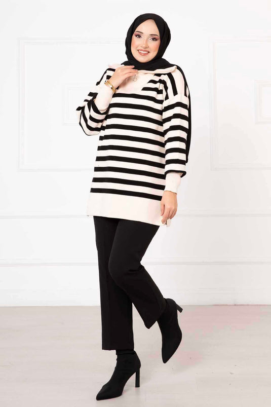 Striped Knit Tunic Ecru