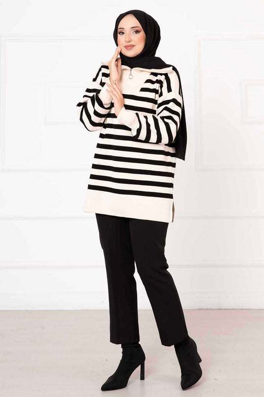 Striped Knit Tunic Ecru