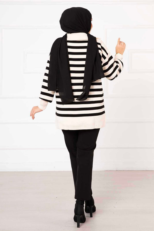 Striped Knit Tunic Ecru