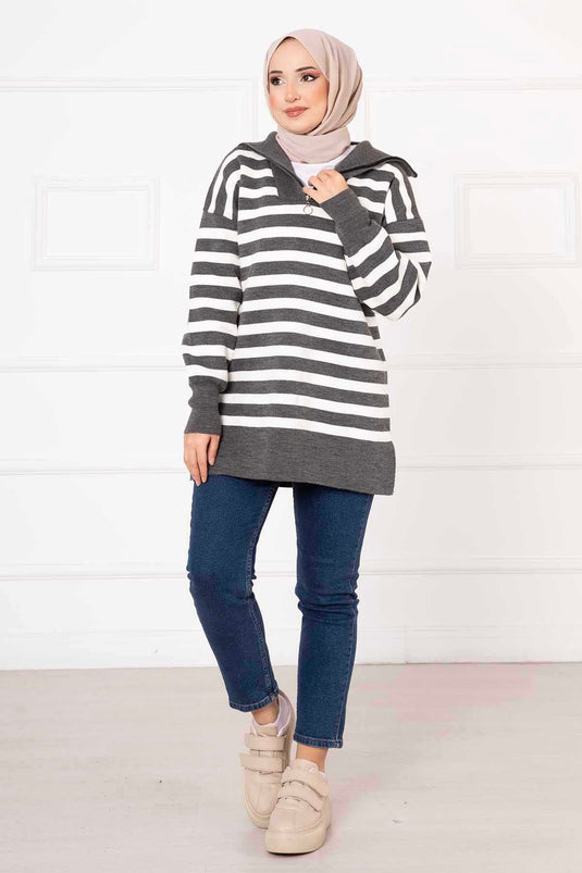 Striped Knit Tunic Gray