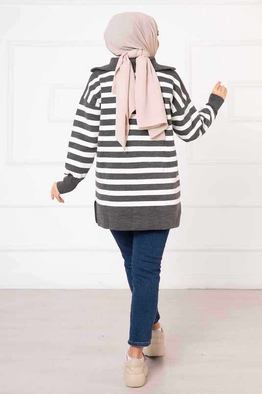 Striped Knit Tunic Gray