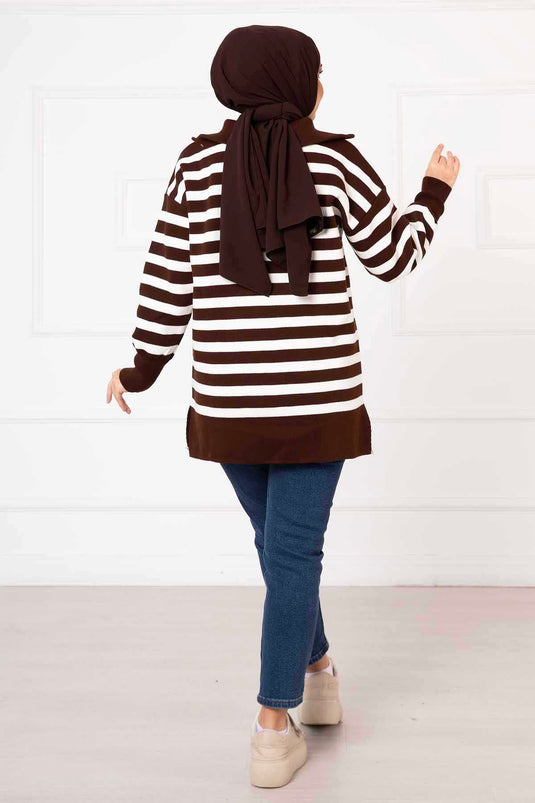 Striped Knit Tunic Brown