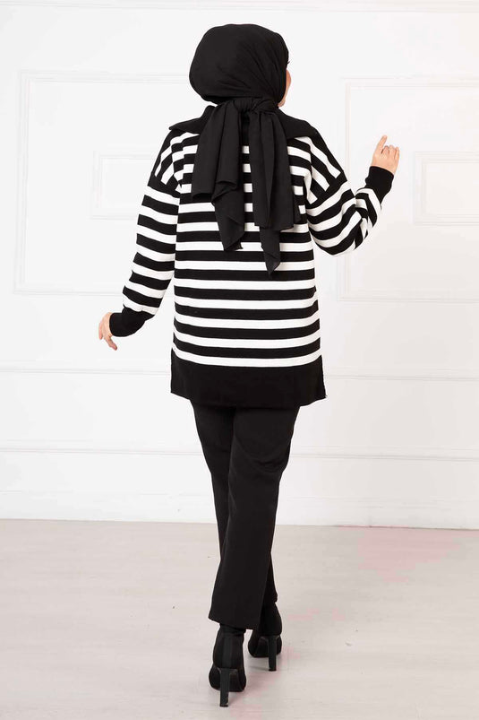 Striped Knit Tunic Black