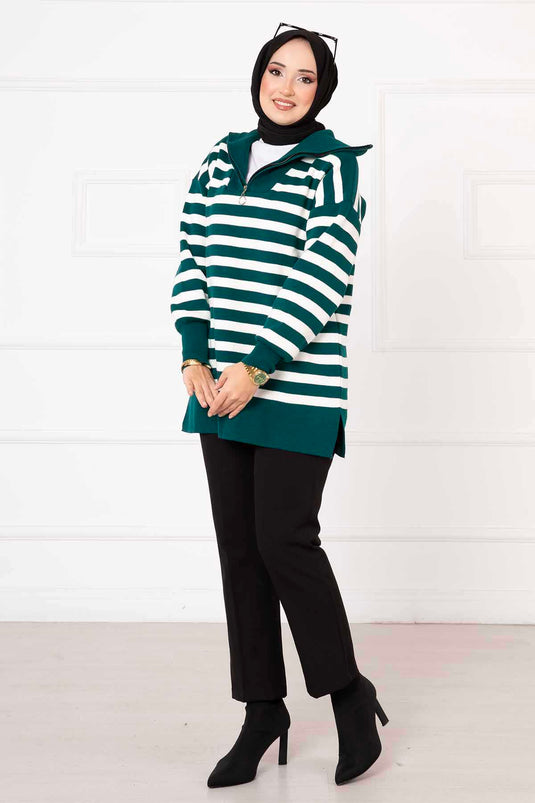 Striped Knit Tunic Emerald